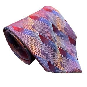 2/$15 Setazone 100% silk tie hand made red blue purple cross stripe 4" x 61"